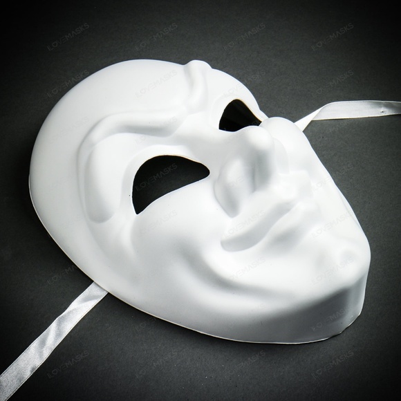 White Joker Creepy Clown Smile Halloween Full Face Theater Masquerade Face Mask - Picture 2 of 5